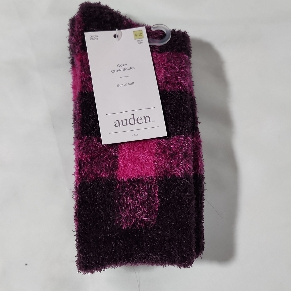 Auden Cozy Crew Socks in Pink and Dark Brown